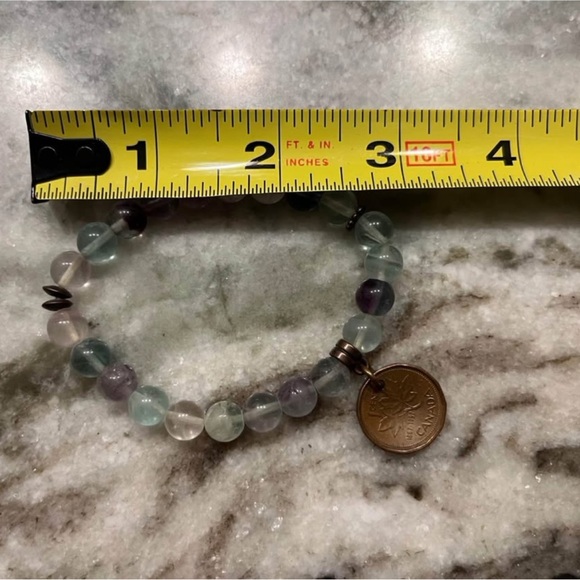Penny bracelet. Stretch. Natural stone beads. Purple. Teal. Pink. Comfortable - Picture 3 of 3